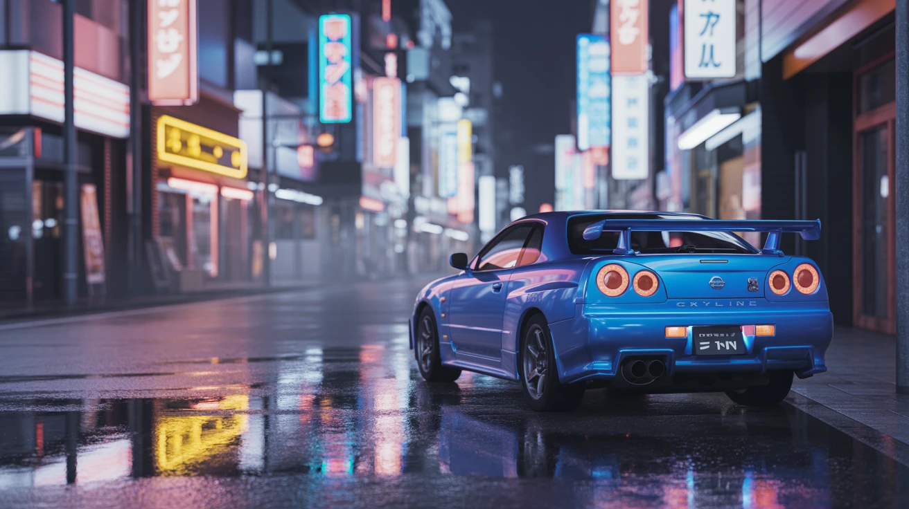 Nissan Skyline R34 GT-R in Tokyo night setting